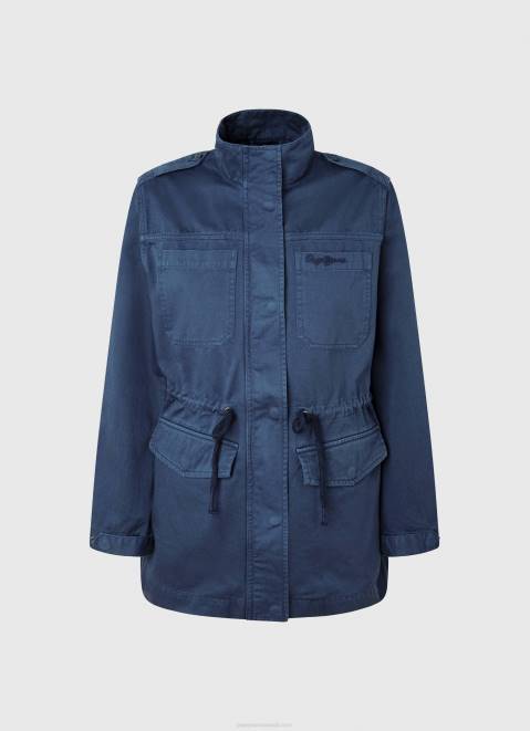 Pepe Jeans Union Jack Print Cotton Parka Women Ocean Z22X127