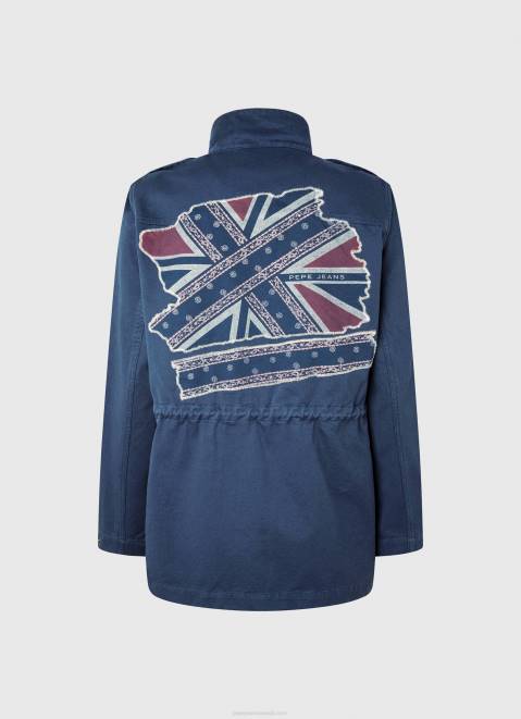 Pepe Jeans Union Jack Print Cotton Parka Women Ocean Z22X127