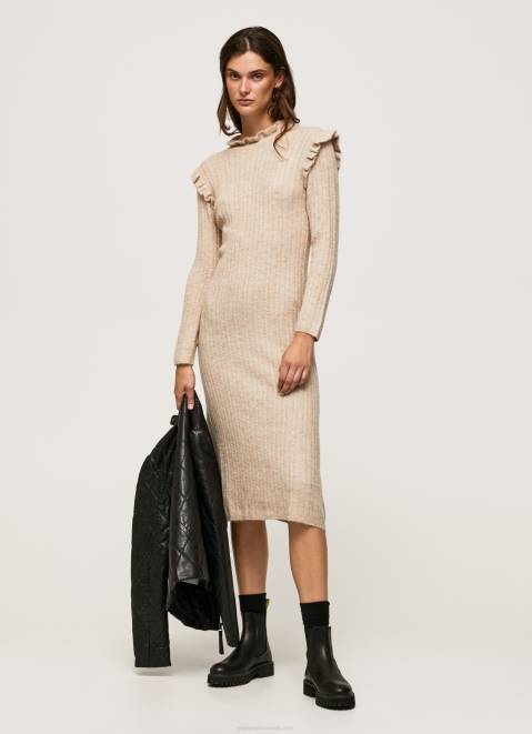 Pepe Jeans Cable Knit Midi Dress Women Buff Z22X206