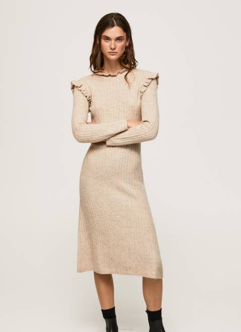 Pepe Jeans Cable Knit Midi Dress Women Buff Z22X206