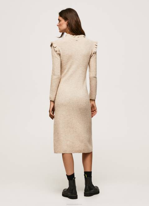 Pepe Jeans Cable Knit Midi Dress Women Buff Z22X206