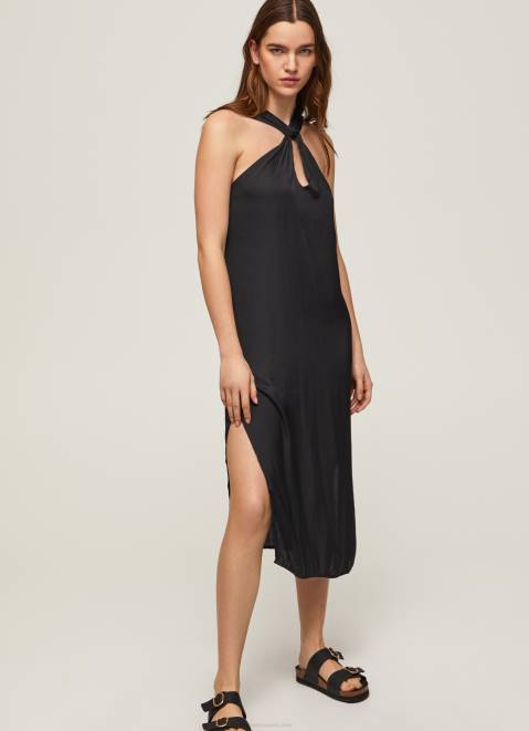 Pepe Jeans Casey Plain Satin Dress Women Black Z22X186