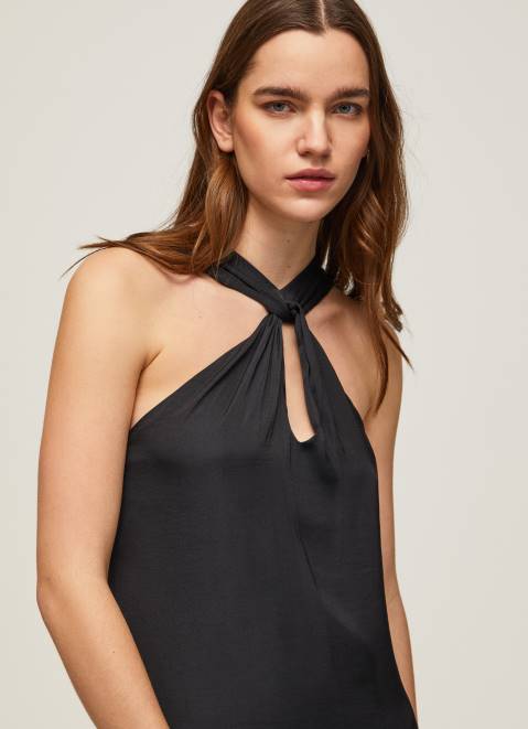 Pepe Jeans Casey Plain Satin Dress Women Black Z22X186