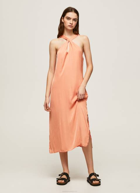 Pepe Jeans Casey Plain Satin Dress Women Peach Z22X187