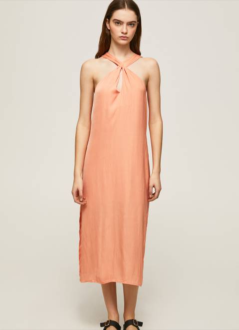 Pepe Jeans Casey Plain Satin Dress Women Peach Z22X187