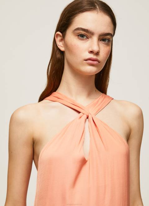 Pepe Jeans Casey Plain Satin Dress Women Peach Z22X187