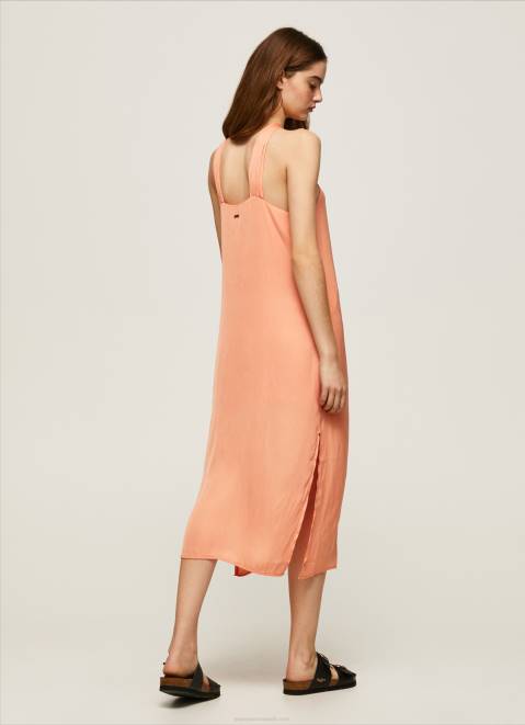 Pepe Jeans Casey Plain Satin Dress Women Peach Z22X187