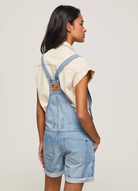 Pepe Jeans Cotton Denim Short Dungarees Women Denim Z22X175
