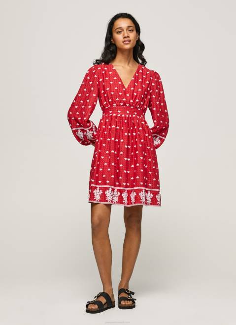 Pepe Jeans Dress With Embroidered Details Women Studio Red Z22X216