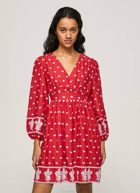 Pepe Jeans Dress With Embroidered Details Women Studio Red Z22X216