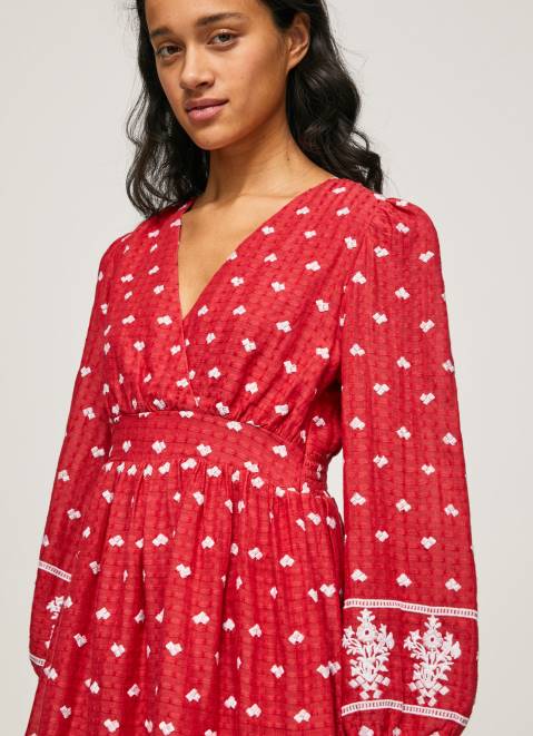 Pepe Jeans Dress With Embroidered Details Women Studio Red Z22X216
