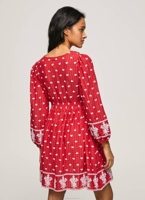 Pepe Jeans Dress With Embroidered Details Women Studio Red Z22X216