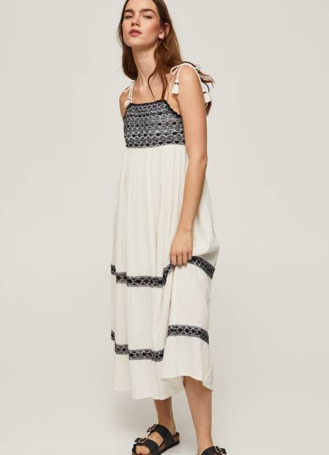 Pepe Jeans Embroidered Cotton Dress Women Mousse Z22X189