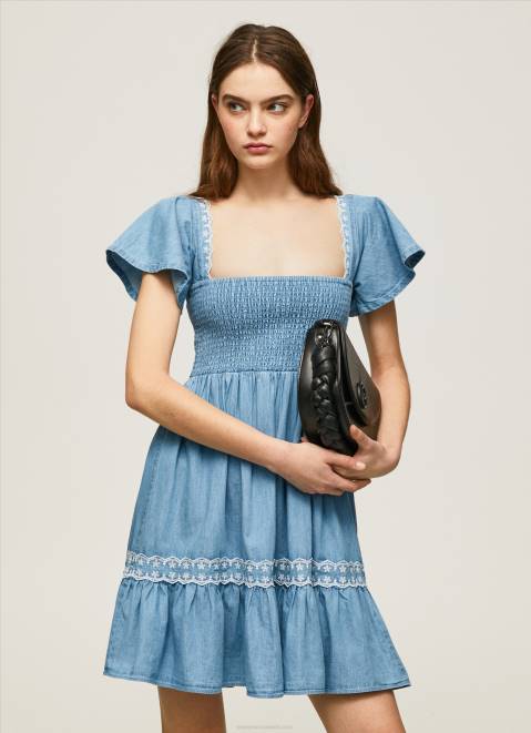 Pepe Jeans Embroidered Denim Dress Women Blue Z22X164