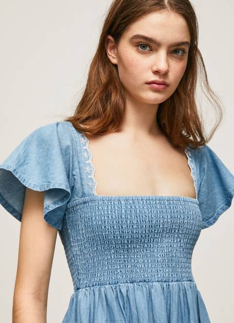 Pepe Jeans Embroidered Denim Dress Women Blue Z22X164