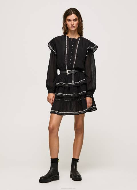 Pepe Jeans Embroidered Detailing Mini Dress Women Black Z22X190
