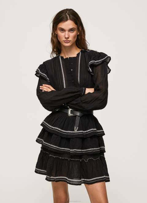 Pepe Jeans Embroidered Detailing Mini Dress Women Black Z22X190