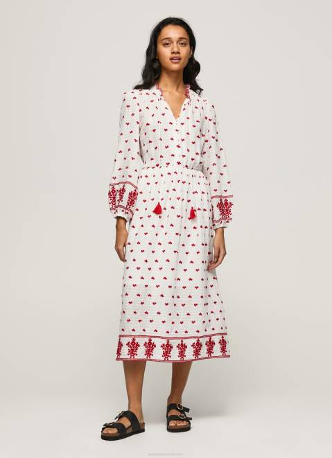 Pepe Jeans Embroidered Folk Dress Women White Z22X149