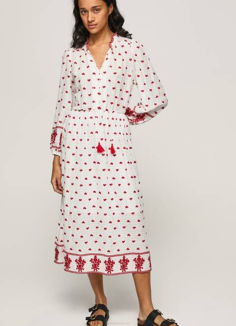 Pepe Jeans Embroidered Folk Dress Women White Z22X149