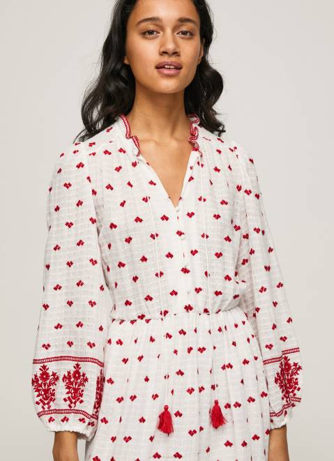 Pepe Jeans Embroidered Folk Dress Women White Z22X149