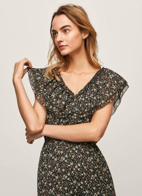 Pepe Jeans Floral Chiffon Dress Women Multi Z22X214