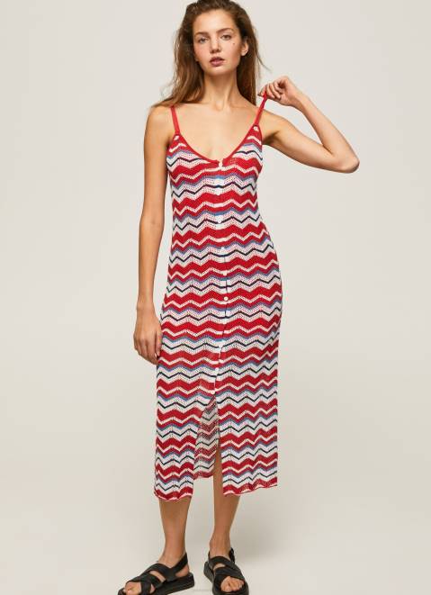 Pepe Jeans Frida Zig-Zag Knit Dress Women Studio Red Z22X170