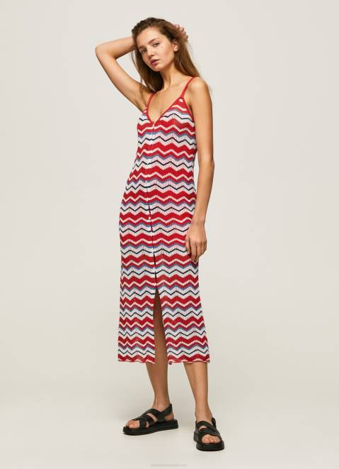 Pepe Jeans Frida Zig-Zag Knit Dress Women Studio Red Z22X170