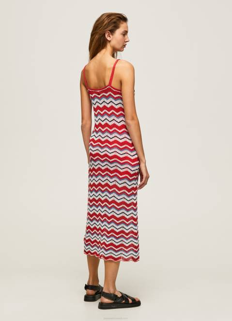 Pepe Jeans Frida Zig-Zag Knit Dress Women Studio Red Z22X170