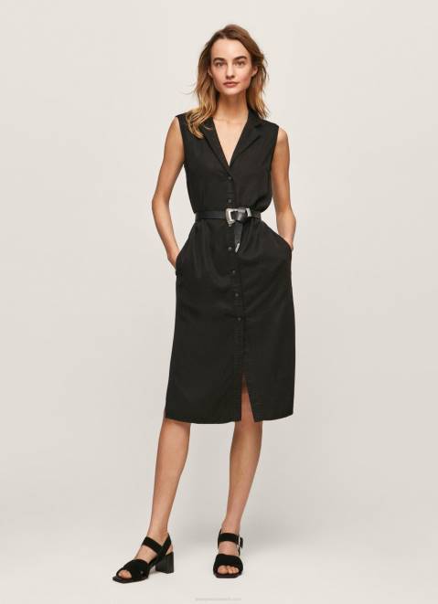Pepe Jeans Lapel Collar Dress Women Black Z22X224