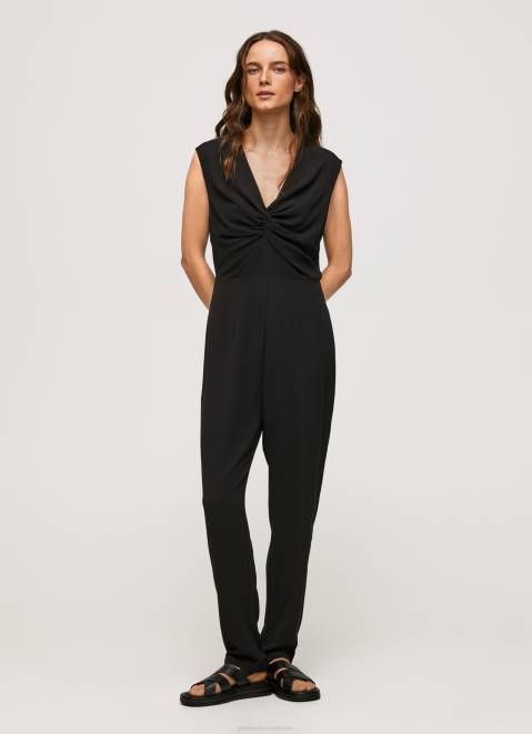 Pepe Jeans Long Dungarees With Knoted Details Women Black Z22X157