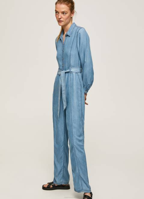Pepe Jeans Long Jumpsuit With Belt Detail Women Blue Z22X192