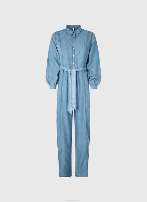 Pepe Jeans Long Jumpsuit With Belt Detail Women Blue Z22X192