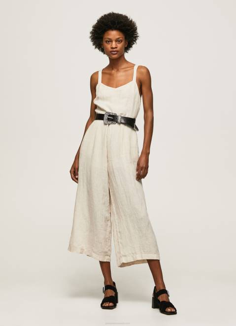 Pepe Jeans Long Jumpsuit With Heart Neckline Women Stone Z22X153