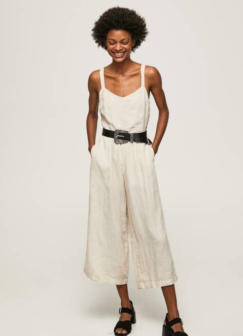 Pepe Jeans Long Jumpsuit With Heart Neckline Women Stone Z22X153