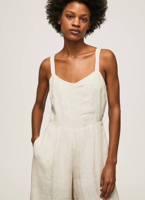 Pepe Jeans Long Jumpsuit With Heart Neckline Women Stone Z22X153