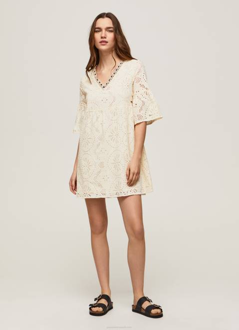 Pepe Jeans Padma Dress With Openwork Details Women Buttermilk Z22X152