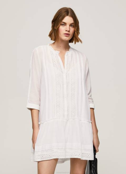 Pepe Jeans Patris Dress With Openwork Details Women White Z22X148