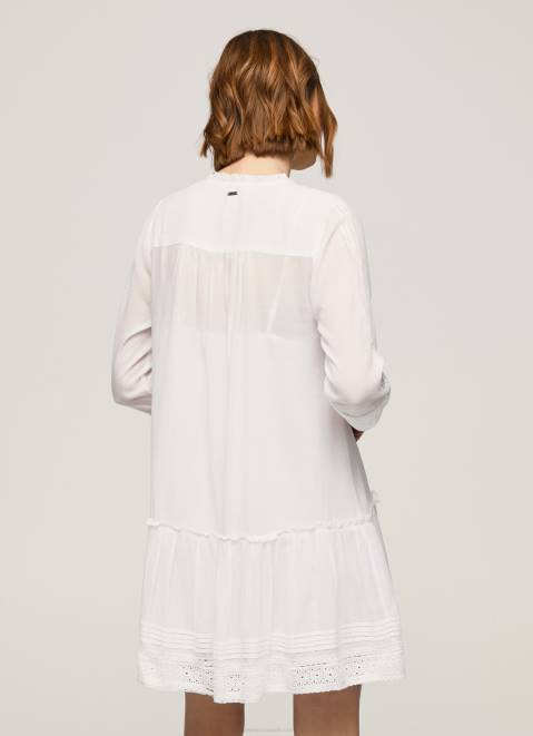 Pepe Jeans Patris Dress With Openwork Details Women White Z22X148