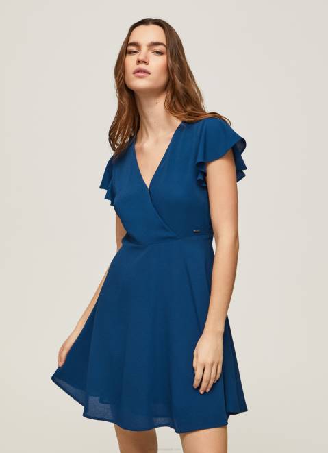 Pepe Jeans Patrizia Crossed Collar Dress Women Ocean Z22X197