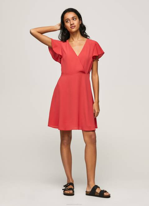 Pepe Jeans Patrizia Crossed Collar Dress Women Studio Red Z22X166
