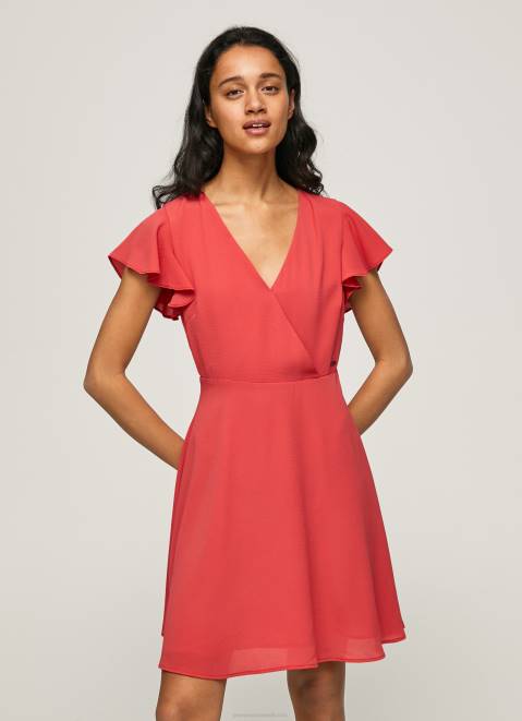 Pepe Jeans Patrizia Crossed Collar Dress Women Studio Red Z22X166