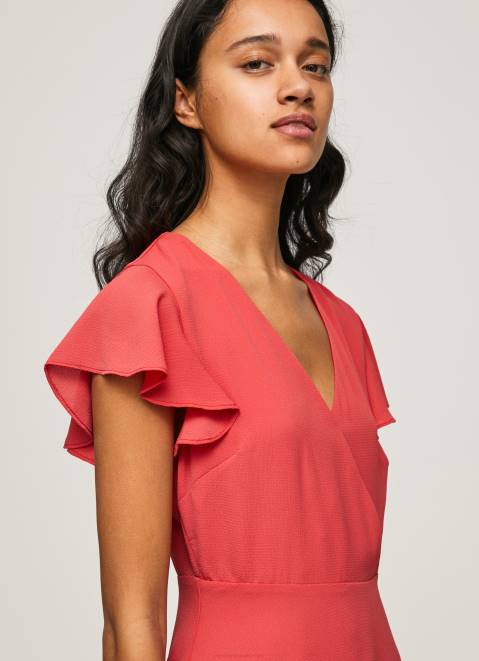 Pepe Jeans Patrizia Crossed Collar Dress Women Studio Red Z22X166