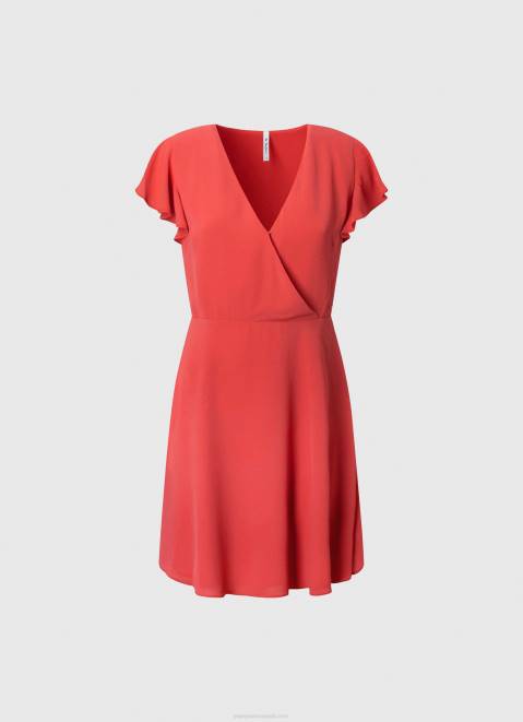Pepe Jeans Patrizia Crossed Collar Dress Women Studio Red Z22X166