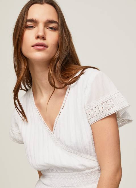 Pepe Jeans Poete Embroidered Cotton Dress Women White Z22X165