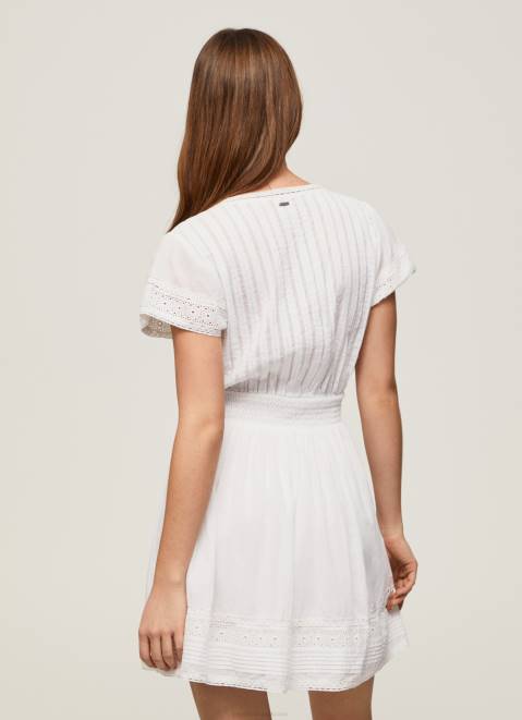 Pepe Jeans Poete Embroidered Cotton Dress Women White Z22X165