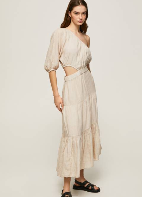 Pepe Jeans Pua Asymmetrical Linen Dress Women Stone Z22X202