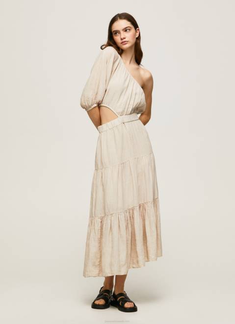 Pepe Jeans Pua Asymmetrical Linen Dress Women Stone Z22X202