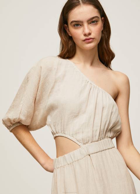 Pepe Jeans Pua Asymmetrical Linen Dress Women Stone Z22X202