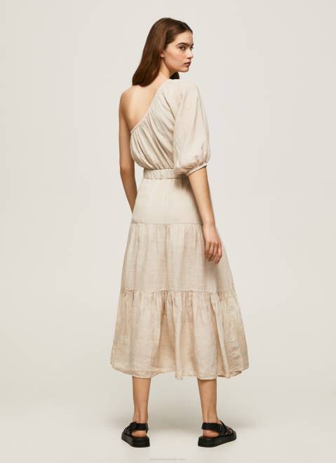 Pepe Jeans Pua Asymmetrical Linen Dress Women Stone Z22X202