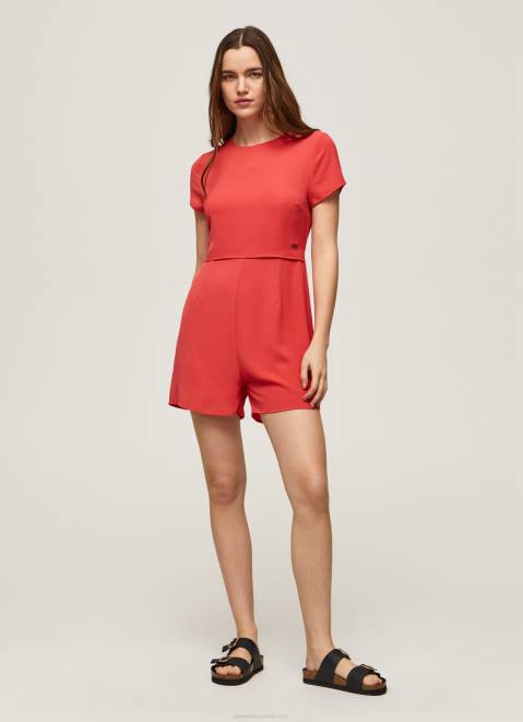 Pepe Jeans Short Crepe Jumpsuit Women Studio Red Z22X203
